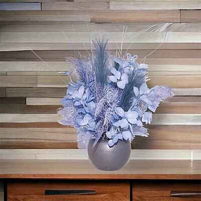 Aranjament din flori artificiale Libertate | Plante ornamentale asortate real touch | Bijuterie opal, cristale albastre | AF0090
