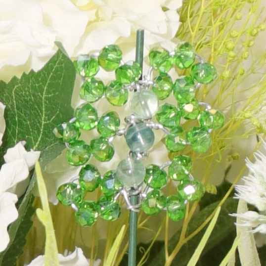 Aranjament din flori artificiale Echilibru | Hortensii real touch | Bijuterie florit, cristale verzi | AF0007