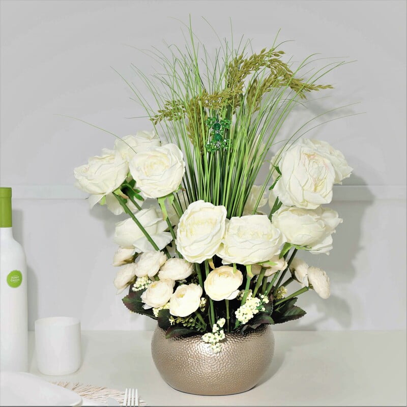 Aranjament din flori artificiale Echilibru | Trandafiri real touch | Bijuterie jade, cristale verzi | AF0006 Aranjament din flori artificiale Echilibru | Trandafiri real touch | Bijuterie jade, cristale verzi | AF0006