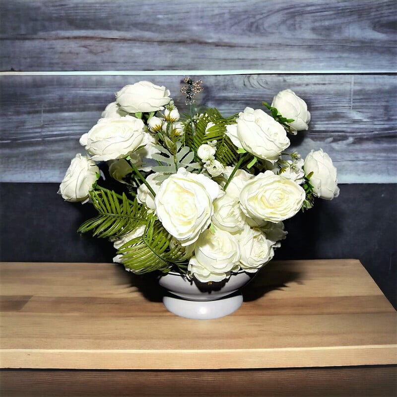 Aranjament din flori artificiale Echilibru | Trandafiri real touch | Bijuterie moldavit, cristale crem | AF0008 Aranjament din flori artificiale Echilibru | Trandafiri real touch | Bijuterie moldavit, cristale crem | AF0008