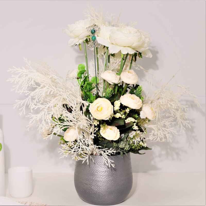 Aranjament din flori artificiale Echilibru | Trandafiri real touch | Bijuterie malachit, cristale fumurii | AF0009 Aranjament din flori artificiale Echilibru | Trandafiri real touch | Bijuterie malachit, cristale fumurii | AF0009