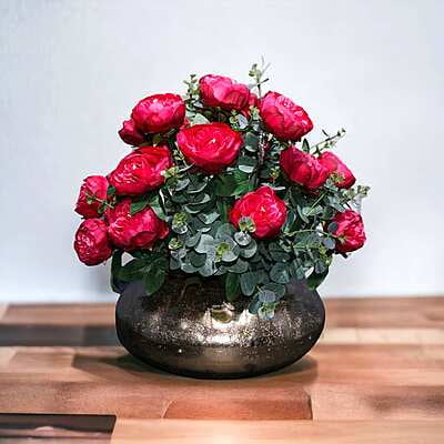 Aranjament din flori artificiale Elixir | Trandafiri real touch | Bijuterie ametist, cristale mov fumurii | AF0135