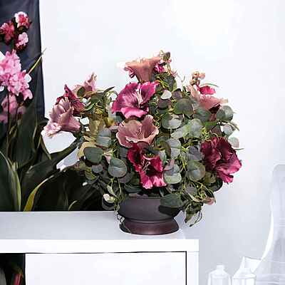 Aranjament din flori artificiale Elixir | Magnolii real touch | Bijuterie jad, cristale crem metalizat | AF0123