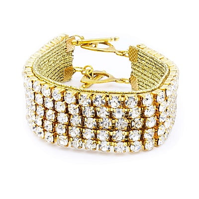 Bratara cu strasuri aurii | Pietre argintii stralucitoare | Inchizatoare aurie din metal | Handmade | Forma plata | BR0011