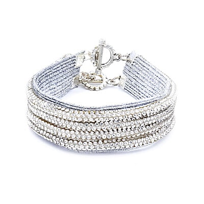 Bratara cu strasuri diferita | Pietre argintii si negre stralucitoare | Inchizatoare din metal argintie | Handmade | Forma plata | BR0013