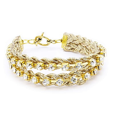 Bratara cu strasuri aurii cu doua randuri | Pietre argintii stralucitoare | Model împletit cu închizătoare aurie din metal | Handmade | Structura plata aurie | BR0026