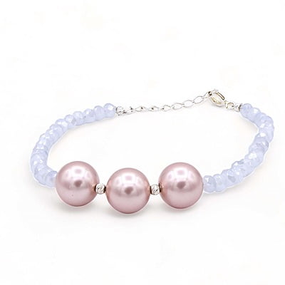 Bratara din argint | Cristale fațetate gri cu reflexii de 4mm | Perle de Mallorca roz de 10mm | Inchizătoare din argint | Handmade | BR0037