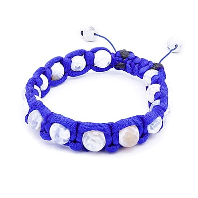 Bratara din matase albastru | Pietre semi-pretioase rodonit | Inchizatoare pe snur | Handmade | Forma shambala | BR0038