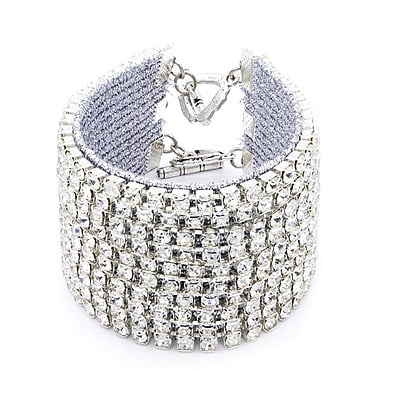 Bratara cu opt randuri de strasuri | Pietre argintii stralucitoare | Inchizatoare toggle din metal argintie | Structura plata argentie | Handmade | BR0040