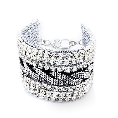 Bratara lata cu strasuri argintiu deschis și argintiu închis | Inchizătoare toggle argintie | Structura plata | Handmade | BR0042
