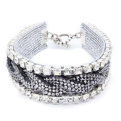 Bratara cu strasuri argintiu deschis și argintiu închis | Inchizătoare toggle argintie | Structura plata | Handmade | BR0044