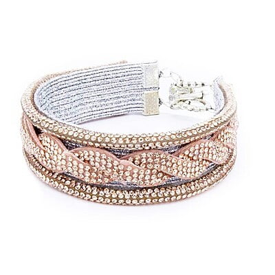 Bratara cu strasuri diferita | Pietre roz stralucitoare | Inchizatoare toggle din metal argintie | Handmade | Forma plata | BR0058