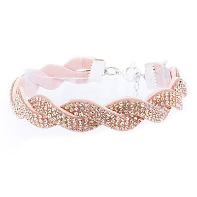 Bratara cu strasuri roz | Model împletit pe mijloc | Inchizătoare argint | Handmade | BR0093