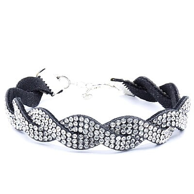 Bratara cu strasuri argintii inchis | Model împletit pe mijloc | Inchizătoare argint | Handmade | BR0103
