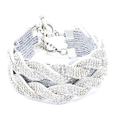 Bratara cu strasuri argintii cu doua randuri | Pietre argintii stralucitoare | Inchizatoare toggle din metal argentie | Handmade | structura plata | BR0109