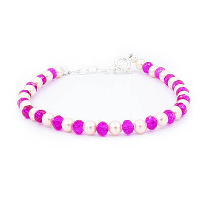 Bratara cu crista roz pudra si roz fucsia| Cristale de 4mm| Inchizatoare din argint| Lant prelungitor| Handmade|BR00115