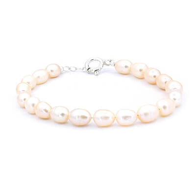 Bratara din perle roz auriu ovale | Perle de 8mm sidefate | Inchizatoare din argint | Lant prelungitor | BR 0138
