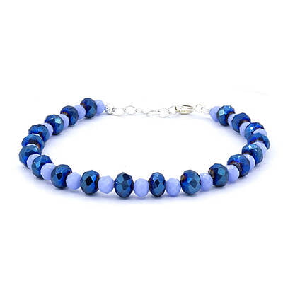 Bratara din cristale bleu si albastru metalizat | Cristale metalizate de 6mm | Inchizatoare din argint | Lant prelungitor | BR 0148