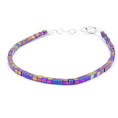 Bratara din hematit multicolor patrat | Hematit fatetat de 4mm | Elemente din argint rotunde | Inchizatoare din argint | Lant prelungitor | BR 0156