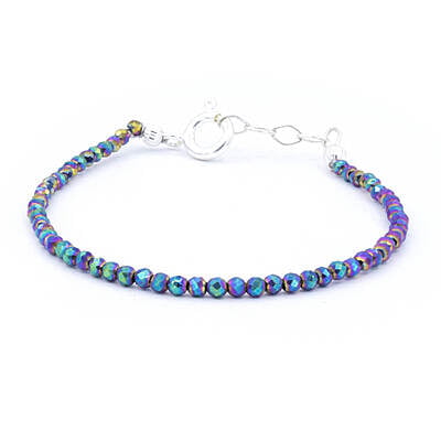 Bratara din hematit multicolor | Hematit fatetat de 3mm | Elemente din argint rotunde | Inchizatoare din argint| Lant prelungitor | BR 0159