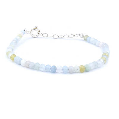 Bratara din cuart bleu si galben | Cuart fatetat de 4 mm | Elemente din argint rotunde | Inchizatoare din argint | Lant prelungitor | BR 0165