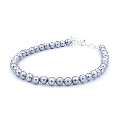 Bratara cu perlute gri | Perlute de 6mm | Elemente din argint rotunde | Inchizatoare din argint | Lant prelungitor | BR 0171