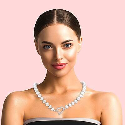 Colier din argint | Perle de 8mm plate cu biluţe din argint si element din argintii cu zirconii | Inchizătoare din argint cu lanţ prelungitor | Handmade | COL0002