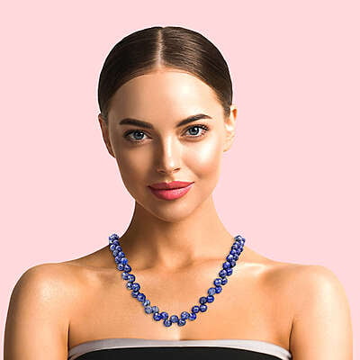 Colier din argint | Pietre semiprețioase din lapis lazuli fațetat de 8mm dublu | Inchizătoare din argint cu lanț prelungitor | Handmade | COL0005