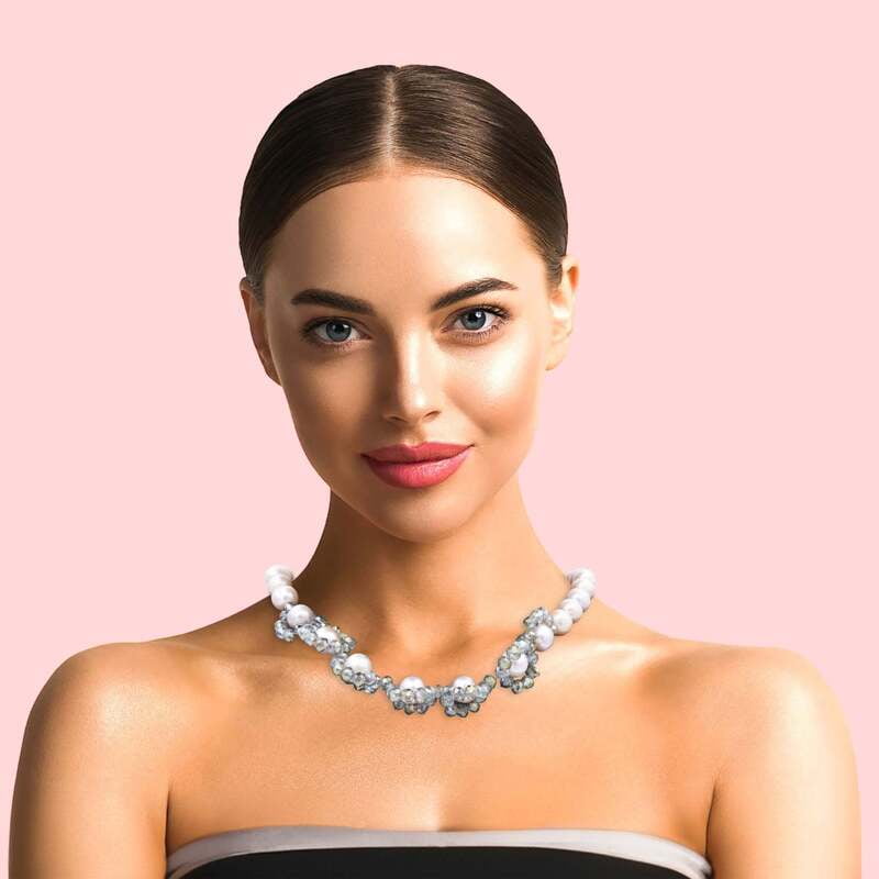 Colier din argint | Perle fațetate de 10 mm și cristale | Inchizătoare din argint cu lanț prelungitor | Handmade | COL0028 Colier din argint | Perle fațetate de 10 mm și cristale | Inchizătoare din argint cu lanț prelungitor | Handmade | COL0028