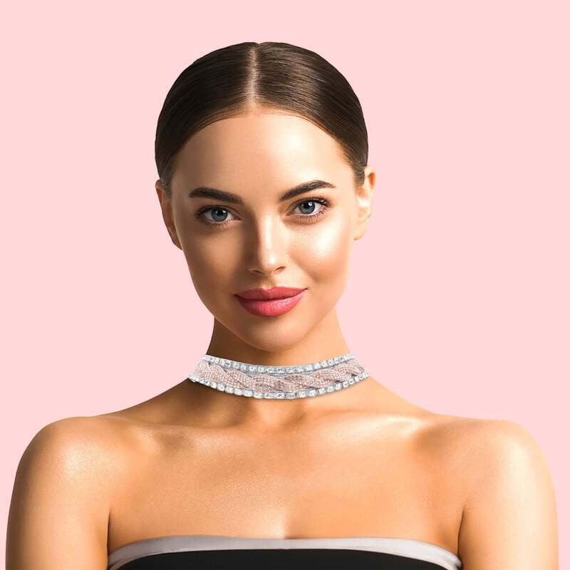 Colier Choker cu strasuri argintii si roz pudrat| Inchizatoare metalica argintie toggle| Handmade| COL 0046 Colier Choker cu strasuri argintii si roz pudrat| Inchizatoare metalica argintie toggle| Handmade| COL 0046