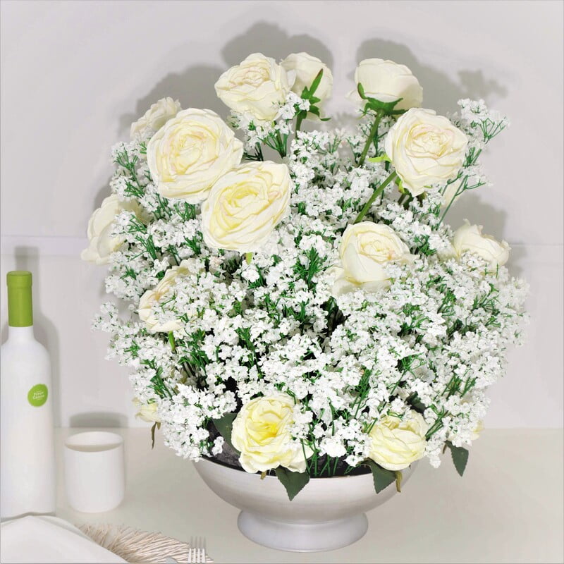 Aranjament din flori artificiale Echilibru | Trandafiri real touch | Bijuterie perla naturala,cristale gri | AF0001 Aranjament din flori artificiale Echilibru | Trandafiri real touch | Bijuterie perla naturala,cristale gri | AF0001