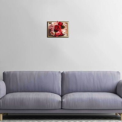 Tablou 3D lux colectia Armonie | Trandafiri si bujori real touch | Bijuterie Cuart roz si cristale | WD3A4 0015